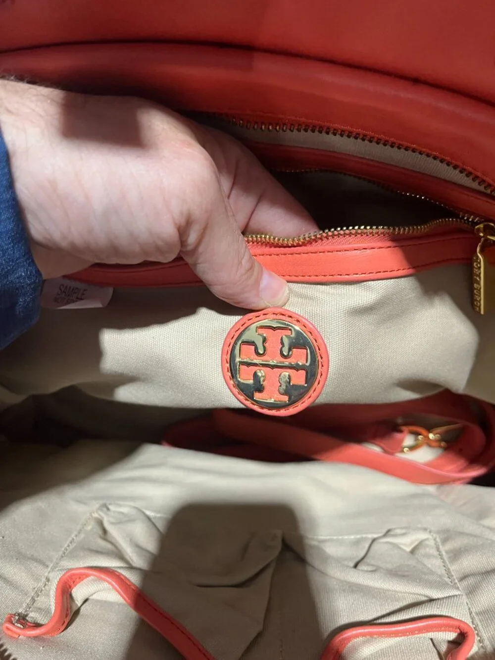 Tory Burch Marley Classic Leather Sample Bag Tabasco Coral Large Satchel Purse
